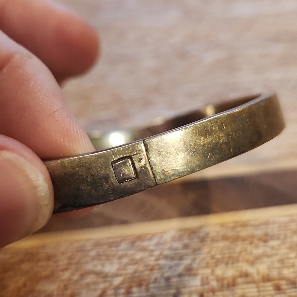 Vintage Mexican Sterling Silver 925 & Turquoise Bracelet Hinged Statement Trendy - Picture 5 of 16